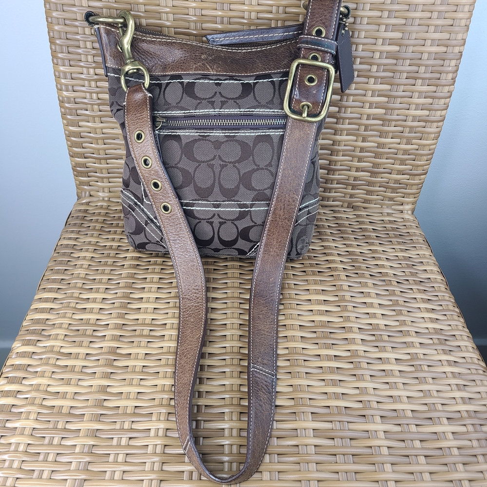 Coach 10402 Signature Jacquard Canvas Leather Brown Crossbody Shoulder Bag - Picture 8 of 16